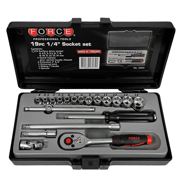 SUPER LOCK PIPENØKKELSETT 19 DELER 1/4"