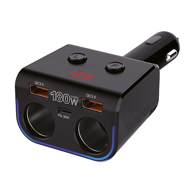 STRØMUTTAK 12/24V 180W M/USB OG VOLTMETER